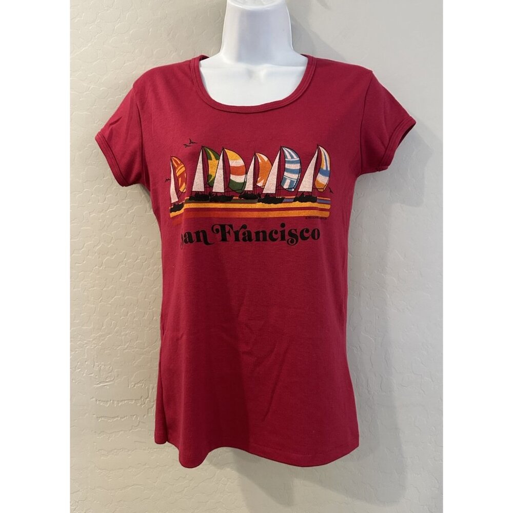 1979 VTG Single‎ stitch Longline baby tee 70s disco style Large threes company